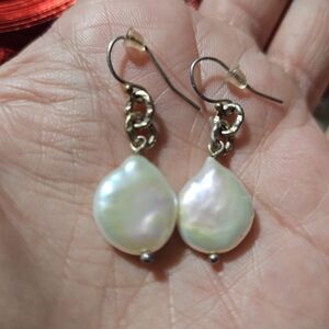 14kt pearl french ear wire hanging unmarked handmade Authentic Coin Pearl